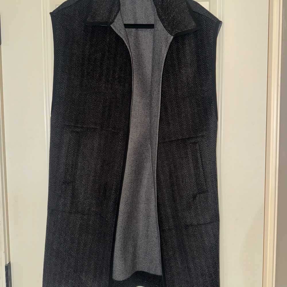 CAbi Black and Gray Herringbone Vest